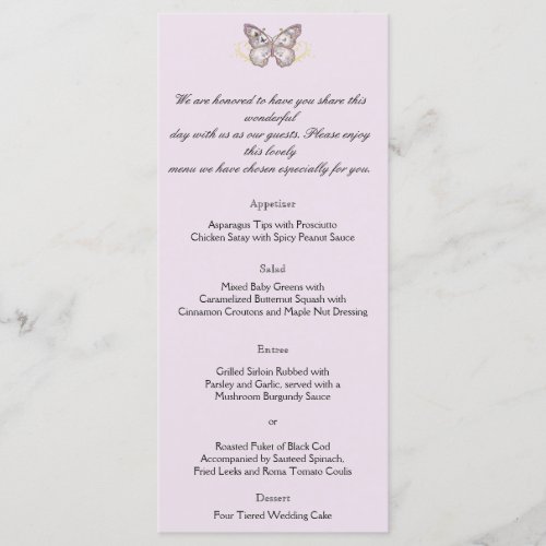 Glitter Butterfly on Lavender Wedding Menu
