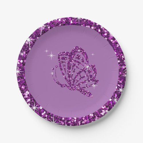 GLITTER Butterfly  purple lilac Paper Plates