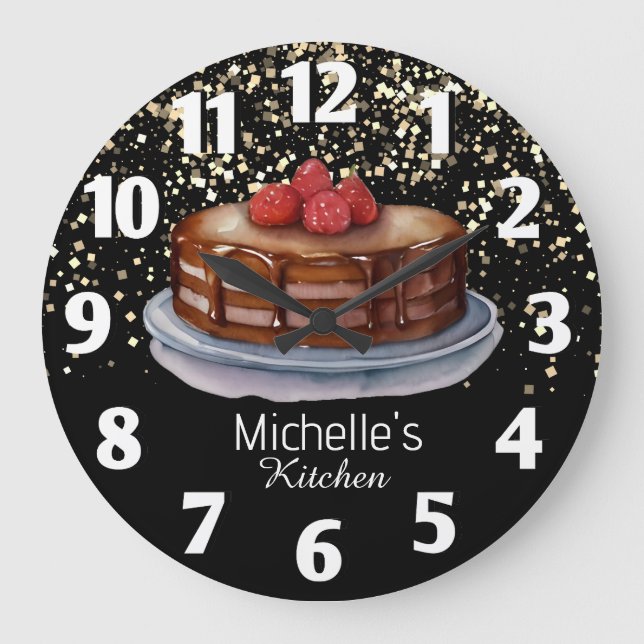 Glitter Cake Baker Pastry Chef Personalized    Large Clock (Front)
