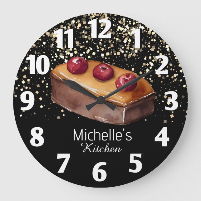 Glitter Cake Baker Pastry Chef Personalized    Large Clock (Front)