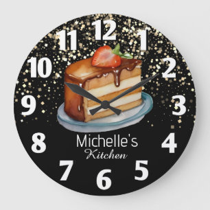 Glitter Cake Baker Pastry Chef Personalized    Large Clock