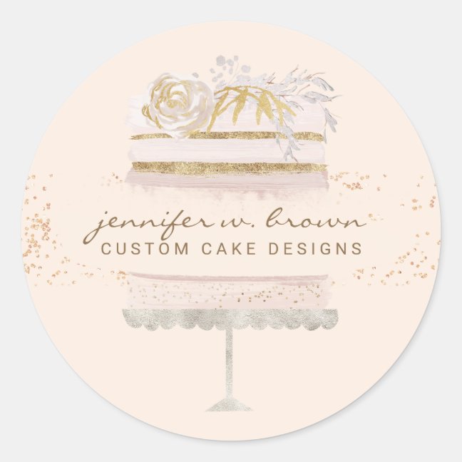 Glitter Cake Bakery Patisserie Cream Classic Round Sticker