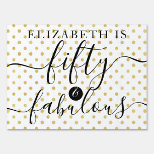 Glitter Calligraphy Fifty & Fabulous Polka Dot Sign
