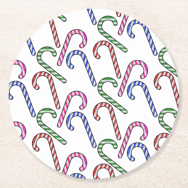 Glitter Candy Cane Pattern Round Paper Coaster (Front)