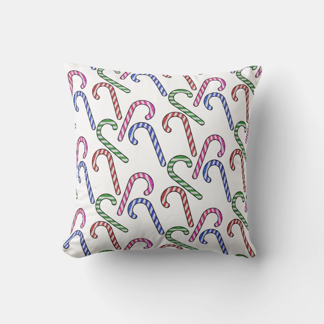 Glitter Candy Cane Pattern Throw Pillow (Front)
