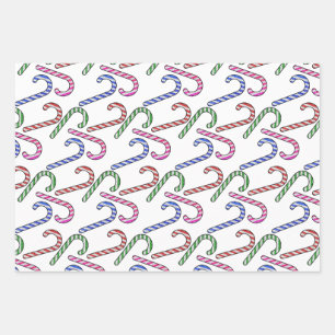 Glitter Candy Cane Pattern Wrapping Paper Sheets