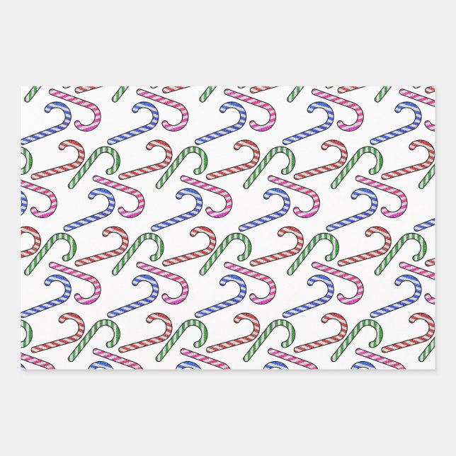 Glitter Candy Cane Pattern Wrapping Paper Sheets (Front)