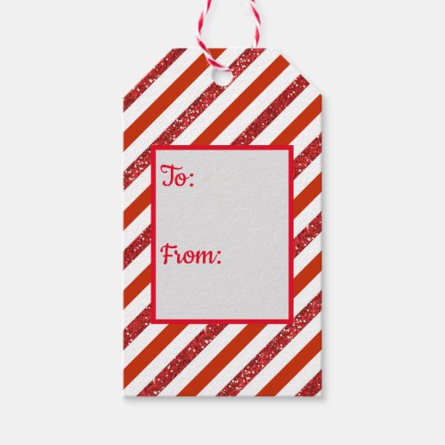 Glitter Candy Cane Stripe Gift Tags