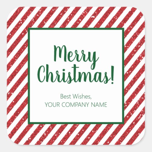 Glitter Candy Cane Striped Company Square Sticker