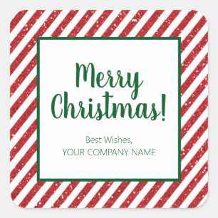Glitter Candy Cane Striped Company Square Sticker