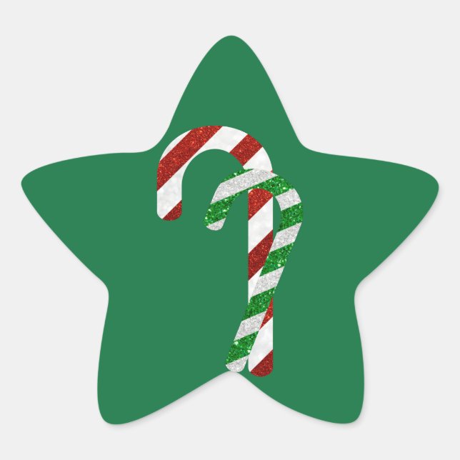 Glitter Candy Canes Star Sticker (Front)