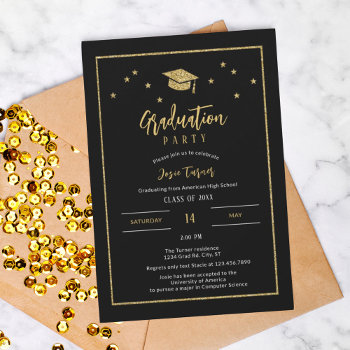 Glitter Cap Starts And Frame Graduation Party Invitation by marlenedesigner at Zazzle
