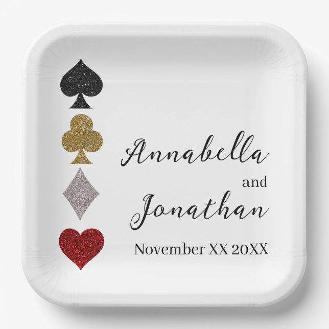 Glitter Card Game Las Vegas Casino Wedding Paper Plates (Front)