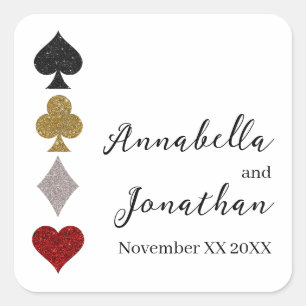 Glitter Card Game Las Vegas Casino Wedding Square Sticker