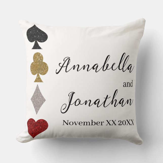 Glitter Card Game Las Vegas Casino Wedding Throw Pillow (Front)