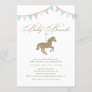 Glitter Carousel Horse   Baby Shower Invitation