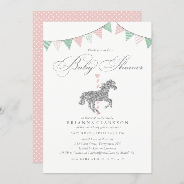 Glitter Carousel Horse | Baby Shower Invitation (Front/Back)