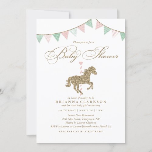 Glitter Carousel Horse  Baby Shower Invitation