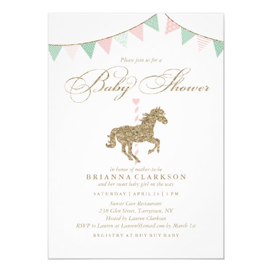 Glitter Carousel Horse Baby Shower Invitation Zazzle