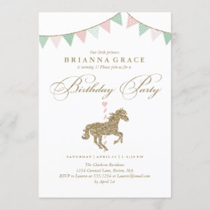 Glitter Carousel Horse Birthday Party Invitation