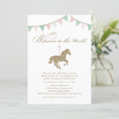 Glitter Carousel Horse | Welcome To The World Baby Invitation (Standing Front)