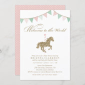 Glitter Carousel Horse | Welcome To The World Baby Invitation (Front/Back)