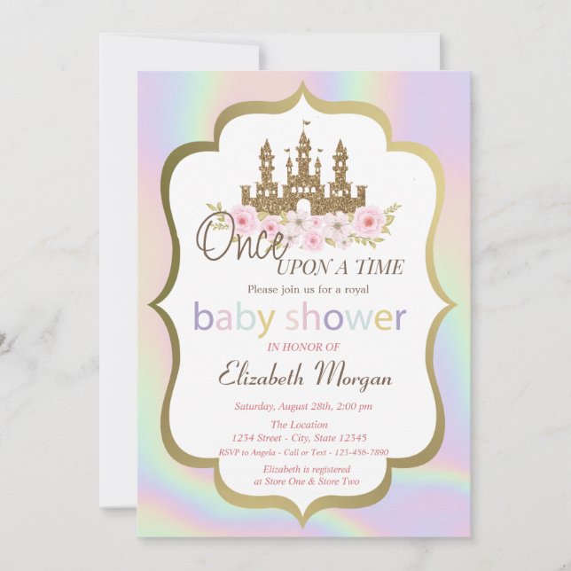 Glitter Castle Floral,Holographic Baby Shower Invitation (Front)