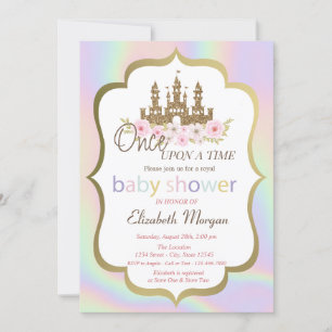 Glitter Castle Floral,Holographic Baby Shower Invitation