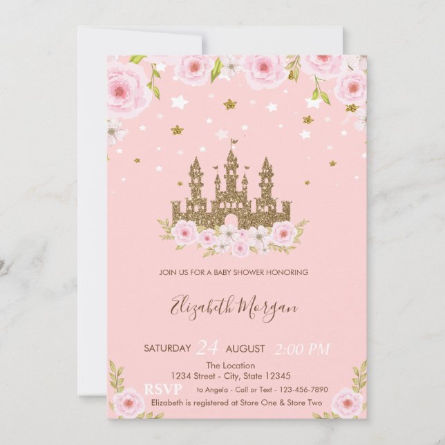 Glitter Castle Stars Flowers Baby Shower  Invitation (Front)