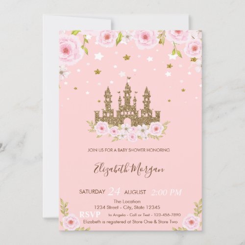 Glitter Castle Stars Flowers Baby Shower  Invitation