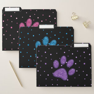 "glitter" cat paw prints file folder