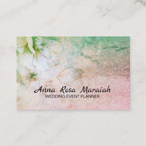  Glitter Celestial Floral Watercolor Turquoise Business Card
