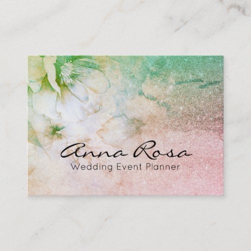 *~* Glitter Celestial Watercolor Turquoise Floral Business Card