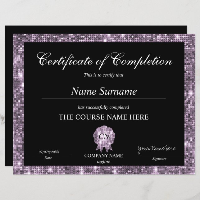 Glitter Certificate of Completion Award Diploma (Front/Back)