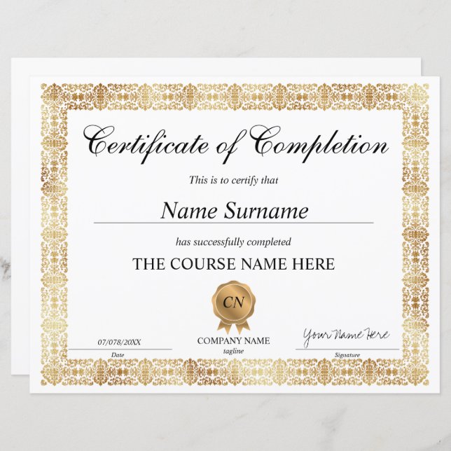 Glitter Certificate of Completion Award Diploma (Front/Back)