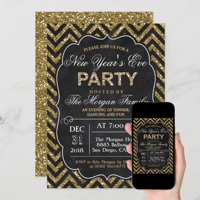 Glitter Chalk New Year's Eve Party Invitation | Zazzle