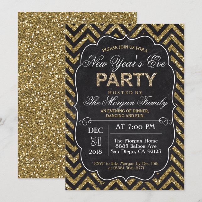 Glitter Chalk New Year's Eve Party Invitation (Front/Back)