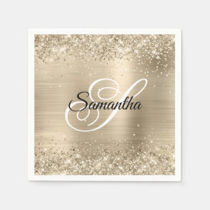 Glitter Champagne Foil Fancy Monogram Napkins