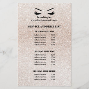Glitter champagne pink EYELASH SALON SERVICE LIST Flyer