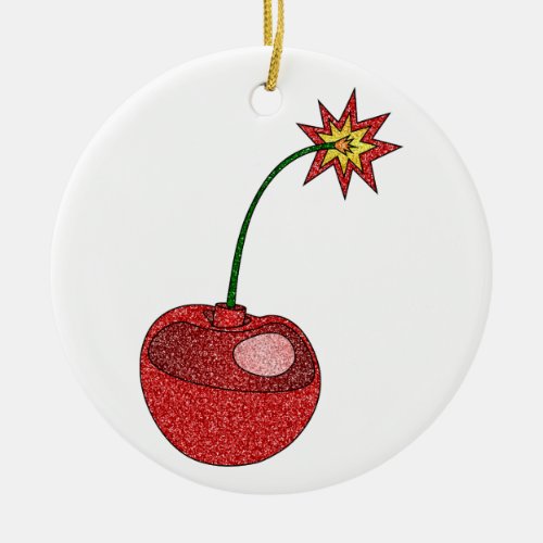 Glitter Cherry Bomb Ceramic Ornament