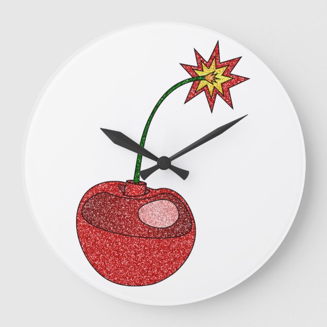 Glitter Cherry Bomb Large Clock (Front)