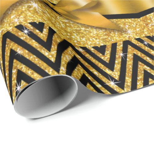 Glitter Chevron Bling Diamond Bow  gold Wrapping Paper