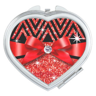 Glitter Chevron Bling Diamond Bow | red Compact Mirror