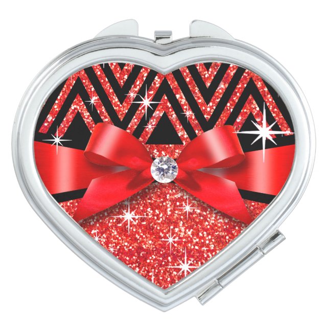 Glitter Chevron Bling Diamond Bow | red Compact Mirror (Front)