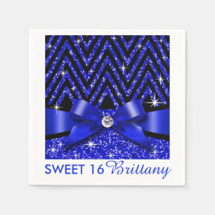 Glitter Chevron Bling Diamond Bow sapphire Paper Napkins