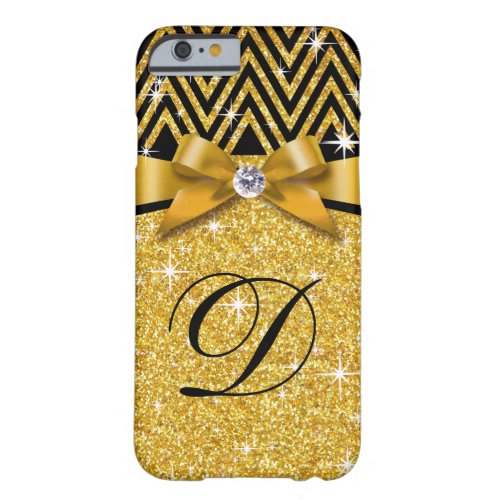 Glitter Chevron Bling Diamond Monogram  gold Barely There iPhone 6 Case