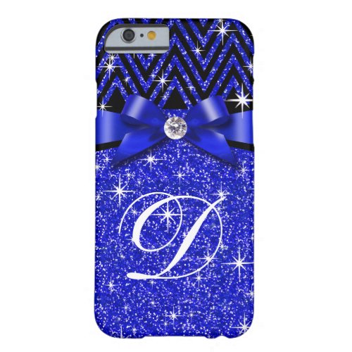 Glitter Chevron Bling Diamond Monogram | sapphire Barely There iPhone 6 Case