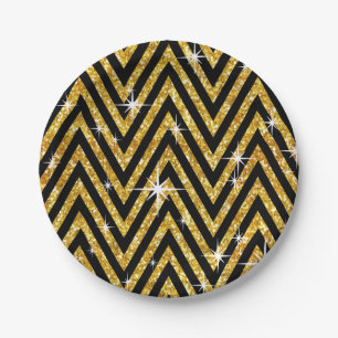 Glitter Chevron Bling Glam Party   gold Paper Plates