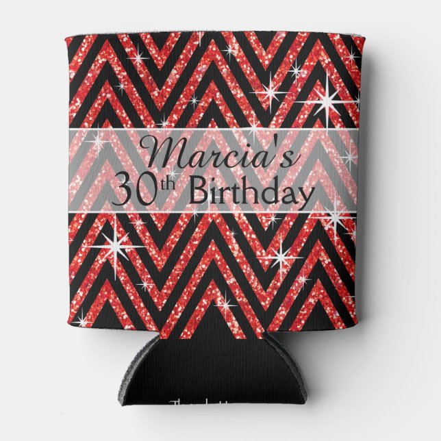 Glitter Chevron Bling | red Can Cooler (Front)