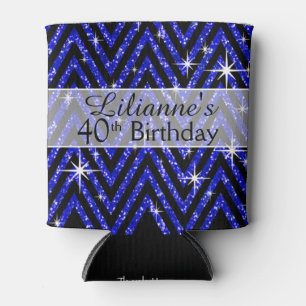 Glitter Chevron Bling sapphire Can Cooler